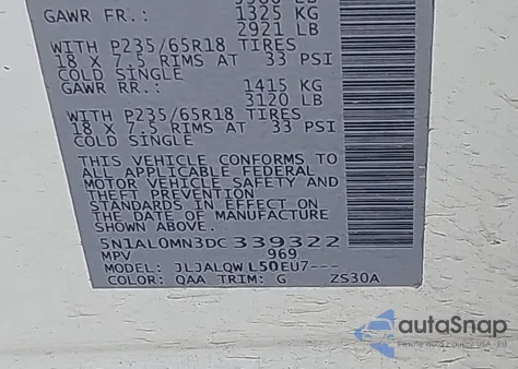 2013 Infiniti Jx35 из США, поврежденный, VIN 5N1AL0MN3DC339322